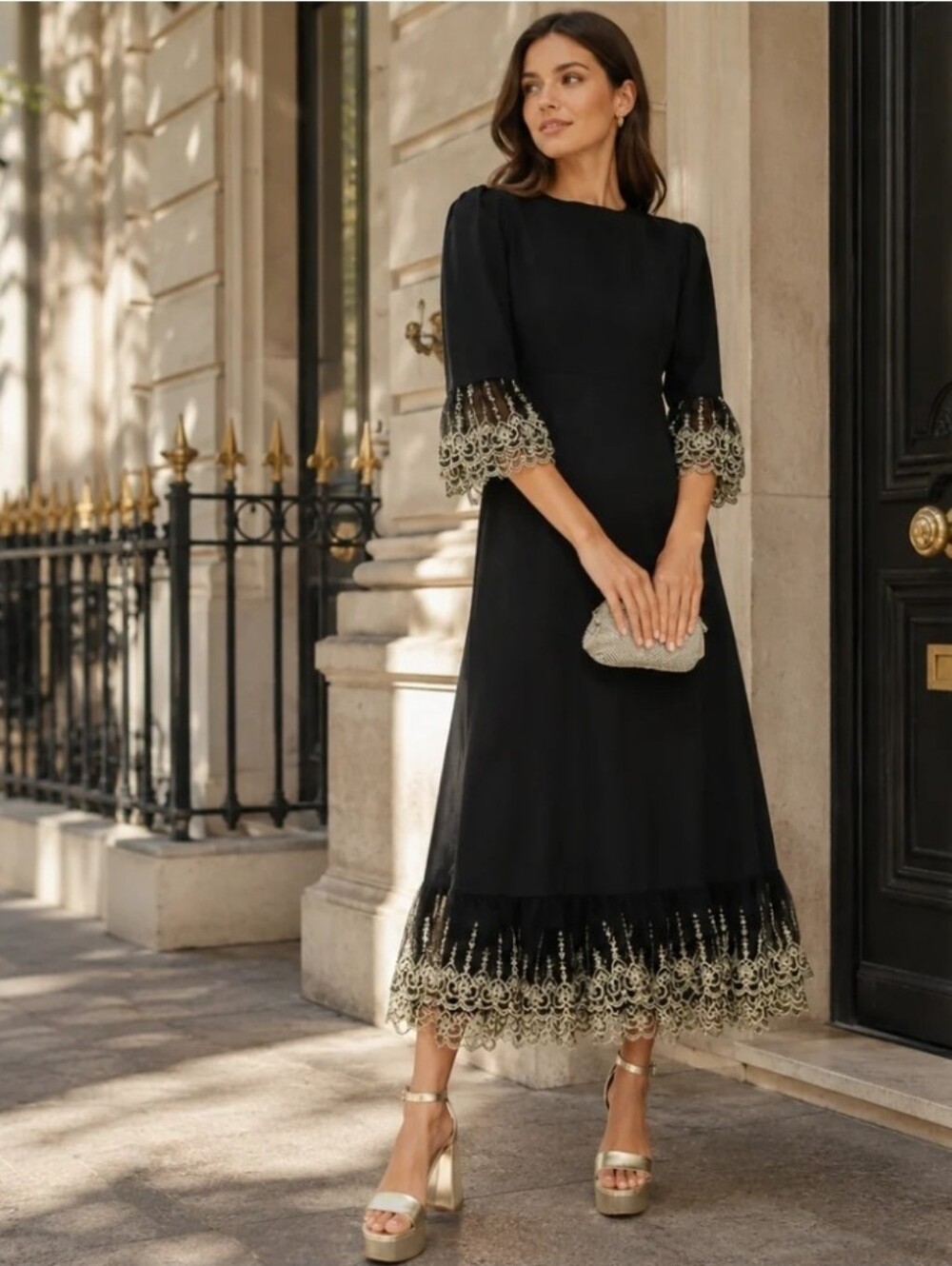 Nwt TUCKERNUCK Pomander Place Black Gold  Lilith Dress  size Large